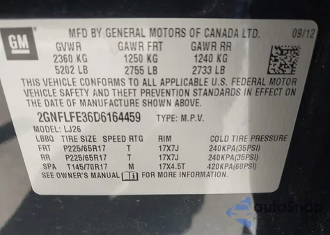 2013 Chevrolet Equinox Ltz из США, поврежденный, VIN 2GNFLFE36D6164459